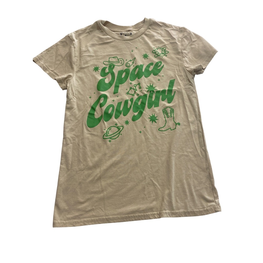 Isaac Morris Space Cowgirl Graphic Tee Tan Green Western Celestial Shirt Small